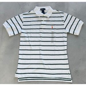 Polo Ralph Lauren Boys Youth White Striped Cotton Polo Shirt Size M 12-14 NWT